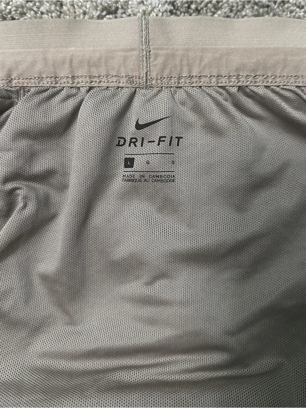 Nike boys Athletic Shorts in Taupe with Black Drawstring
